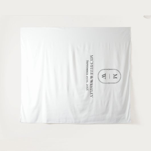 Minimalistisch Monogram Zwart-Wit Huwelijk Wandkleed (Voorkant (horizontaal))