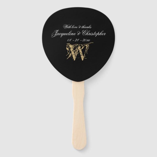 Minimalistisch Monogram Zwart-wit huwelijksprogram Handwaaier (Voorkant)