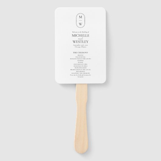 Minimalistisch Monogram Zwart-wit huwelijksprogram Handwaaier (Voorkant)