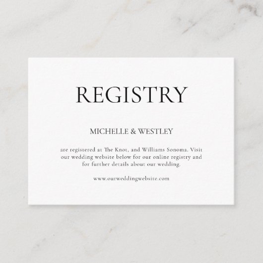 Minimalistisch Monogram Zwart-wit huwelijksregiste Informatiekaartje (Voorkant)