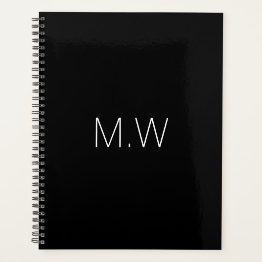 Minimalistisch monogram zwart wit initialen eenvou planner (Voorkant)