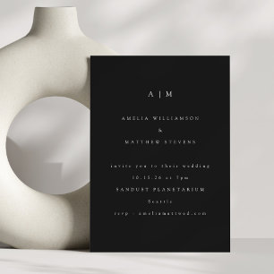 Minimalistisch Monogram Zwart Wit Moderne Trouwdag Kaart