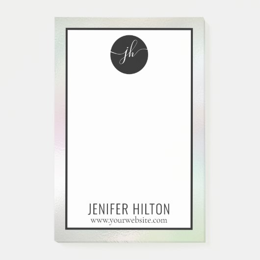 minimalistisch monogram zwart wit rond zwart post-it® notes (Voorkant)