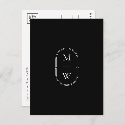 Minimalistisch Monogram Zwart-wit Save the Date Briefkaart (Voorkant / Achterkant)
