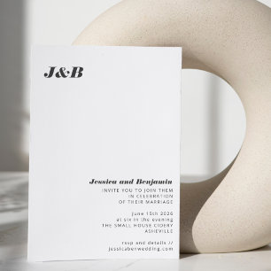 Minimalistisch Monogram Zwart Wit Stijlvolle Trouw Kaart