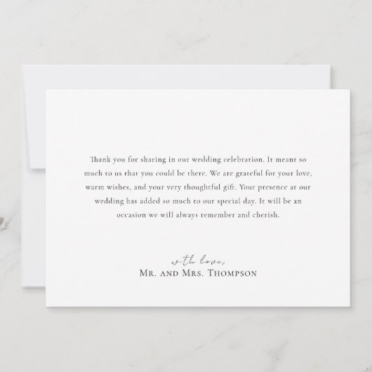 Minimalistisch Monogram Zwart-wit trouwfoto Bedankkaart (Achterkant)