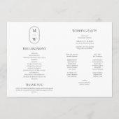 Minimalistisch Monogram Zwart-wit Trouwtijdlijn Programmakaart (Achterkant)