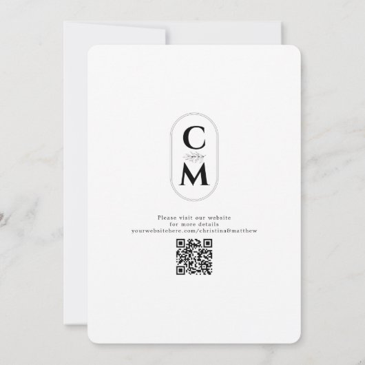 Minimalistisch Monogram Zwart Wit Website QR Code  Save The Date (Achterkant)