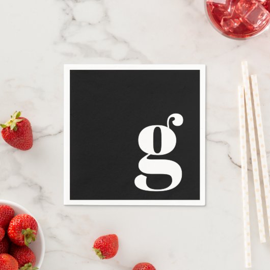 Minimalistisch Monogrammed Initiaal Retro Zwart Wi Servet (Insitu)