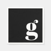 Minimalistisch Monogrammed Initiaal Retro Zwart Wi Servet (Voorkant)
