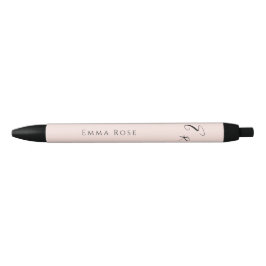 Minimalistisch Monogramnaam Elegant Roze Zwarte Inkt Pen