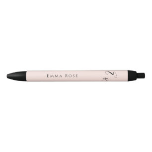 Minimalistisch Monogramnaam Elegant Roze Zwarte Inkt Pen