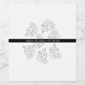 Minimalistisch Monstera Hand Drawn Black White Wed Wijn Etiket (Enkel label)