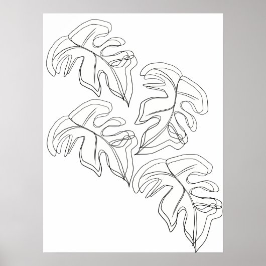 Minimalistisch Monstera Hand Drawn Gesture White Poster (Voorkant)