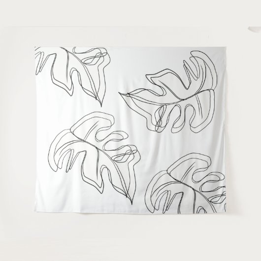 Minimalistisch Monstera Hand Drawn Gesture White Wandkleed (Voorkant (horizontaal))
