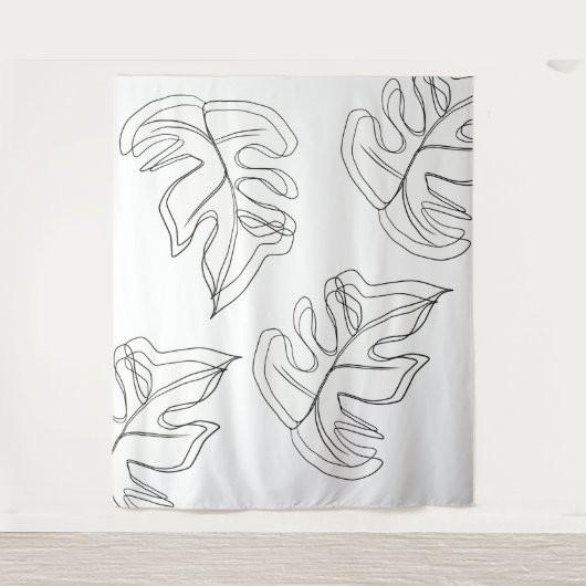 Minimalistisch Monstera Hand Drawn Gesture White Wandkleed (Voorkant)