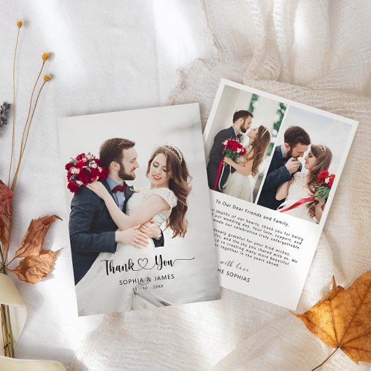 Minimalistisch Morden-script met Heart Wedding Pho Bedankkaart