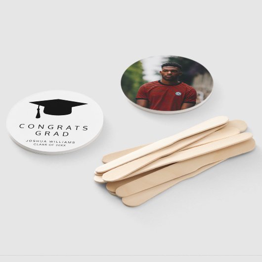 Minimalistisch Mortar Board Foto Modern Afstuderen Handwaaier (Niet-gemonteerd)