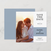 Minimalistisch mosterd blauw fotohuwelijk sparen d save the date (Voorkant / Achterkant)