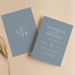 Minimalistisch mosterd blauw modern Klassiek huwel Kaart<br><div class="desc">Minimale uitnodiging voor een klein mosterd blauw modern klassieke huwelijk. Monogram achteraan.</div>
