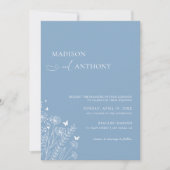 Minimalistisch mosterd Blue Wildflower Wedding Kaart (Voorkant)