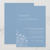 Minimalistisch mosterd Blue Wildflower Wedding Kaart (Voorkant / Achterkant)