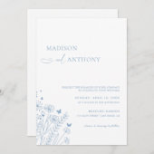 Minimalistisch mosterd Blue Wildflower Wedding Kaart (Voorkant / Achterkant)