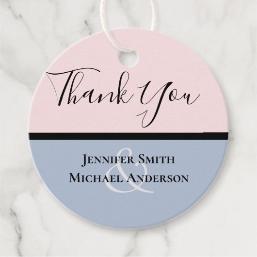 Minimalistisch mosterdblauw bleekroze huwelijk bedankjes labels (Voorkant)