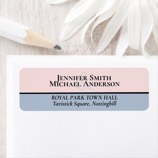 Minimalistisch mosterdblauw bleekroze huwelijk etiket (Insitu)