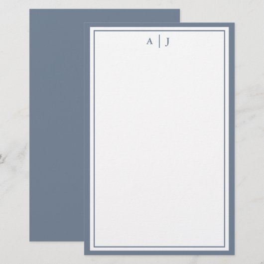 Minimalistisch mosterdblauw-grensmonogram briefpapier (Voorkant / Achterkant)