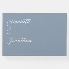 Minimalistisch mosterdblauw huwelijk gastenboek