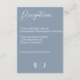 Minimalistisch mosterdblauw huwelijk informatiekaartje