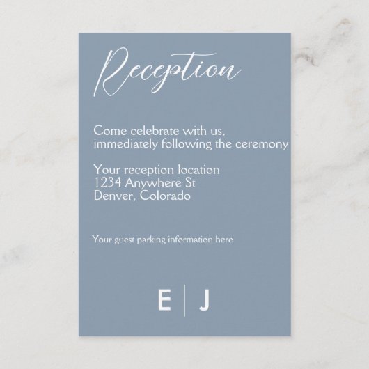 Minimalistisch mosterdblauw huwelijk informatiekaartje (Voorkant)