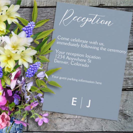 Minimalistisch mosterdblauw huwelijk informatiekaartje