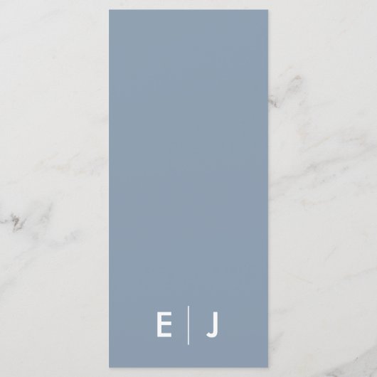 Minimalistisch mosterdblauw huwelijk menu (Achterkant)