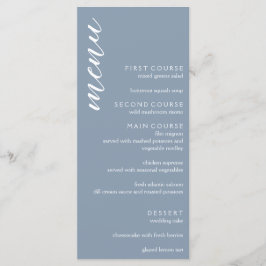 Minimalistisch mosterdblauw huwelijk menu