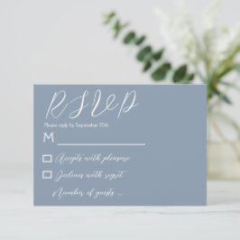 Minimalistisch mosterdblauw huwelijk RSVP kaartje