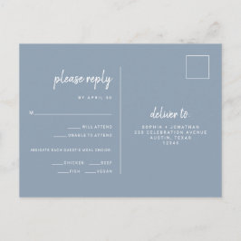 Minimalistisch mosterdblauw huwelijk | RSVP van ma Briefkaart