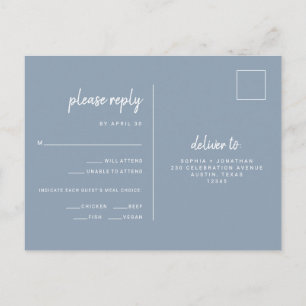 Minimalistisch mosterdblauw huwelijk RSVP van ma Briefkaart