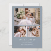 Minimalistisch mosterdblauw huwelijk Vier foto Kaart (Voorkant)