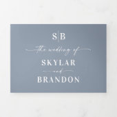 Minimalistisch mosterdblauw in één bruiloft foto drieluik uitnodiging (Cover)