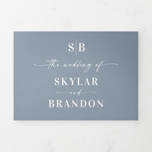 Minimalistisch mosterdblauw in één bruiloft foto drieluik uitnodiging (Cover)