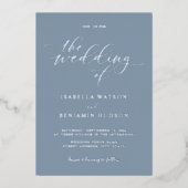 Minimalistisch mosterdblauw-kalligrafie folie uitnodiging (Voorkant)