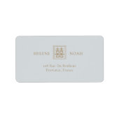 Minimalistisch mosterdblauw modern Chinees huwelij Etiket (Voorkant)