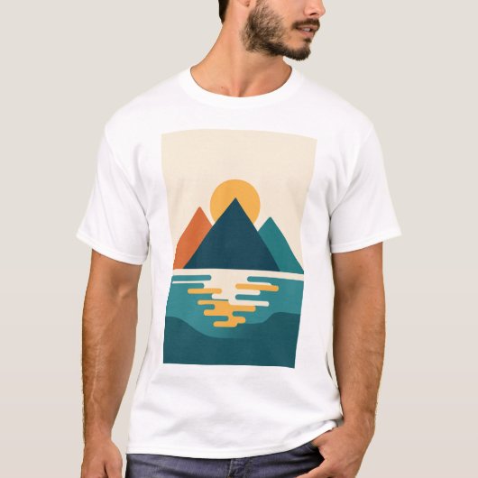 Minimalistisch Mountain Sunset T-shirt (Voorkant)