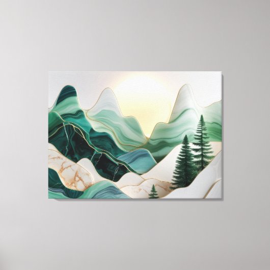 Minimalistisch mozaïek berglandschap met bomen canvas afdruk (Voorkant)