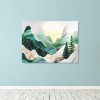 Minimalistisch mozaïek berglandschap met bomen canvas afdruk