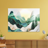 Minimalistisch mozaïek berglandschap met bomen canvas afdruk (Insitu (Woonkamer))