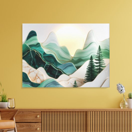 Minimalistisch mozaïek berglandschap met bomen canvas afdruk (Insitu (Woonkamer))