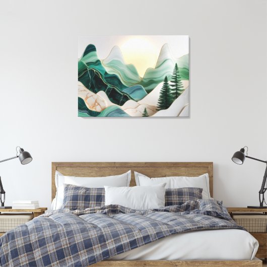 Minimalistisch mozaïek berglandschap met bomen canvas afdruk (Insitu (Slaapkamer))